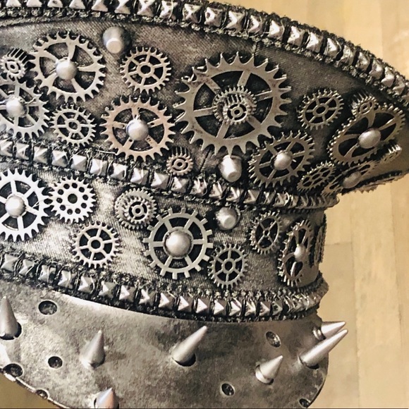 Silver Steampunk Spike Gear Hat NWT - Picture 6 of 9
